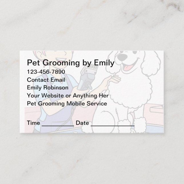 Pet Grooming Appointment Cards Design Template Tidsbeställning Kort (Framsida)