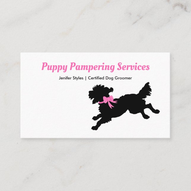 Pet Grooming Girly Rosa Bow Cute Puppy Hund Tidsbeställning Kort (Framsida)