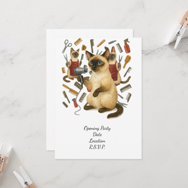 Pet grooming hairdresser for cat lovers inbjudningar (Fram/Back In Situ)