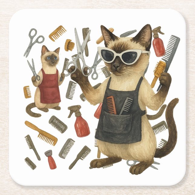 Pet grooming hairdresser for cat lovers underlägg papper kvadrat (Framsidan)