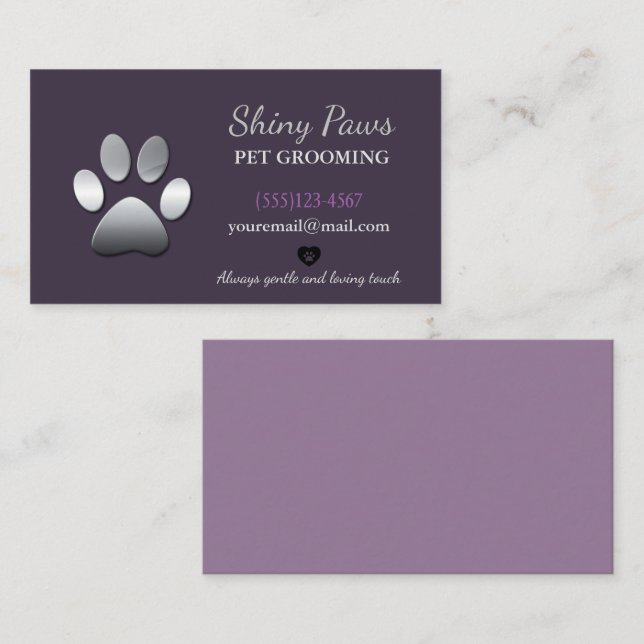 Pet Grooming Service silver Hund Visitkort (Fram/baksida)