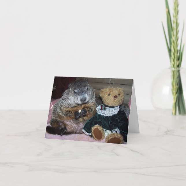 Pet Groundhog Maude med sitt Teddy Note Card Kort (Framsida)