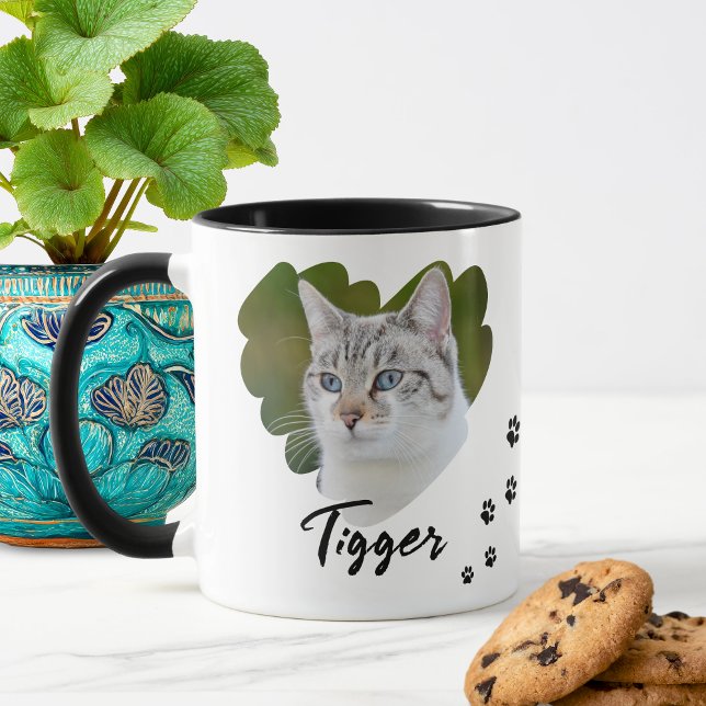 Pet Heart Shape Photo Paw Prints Mugg (Custom Pet Photo Name Paw Prints Coffee Mug)