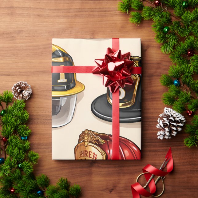 Pet helmet pattern fire station wrap presentpapper (Julgåva)