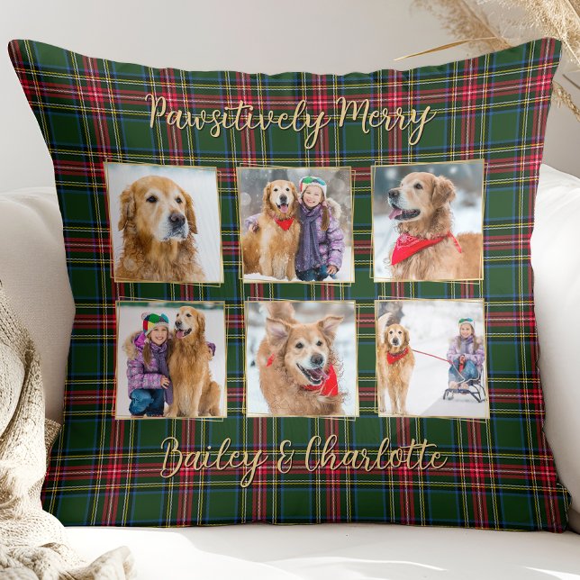 Pet Hund Anpassningsbar Guld Photo Collage Julgrum Kudde (Skapare uppladdad)