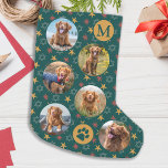 Pet Hund Anpassningsbar Photo Collage Retro Mönste Liten Julstrumpa<br><div class="desc">Dekorera ditt hem och spola ditt favoritsällskapsdjur med den här toppen söta anpassningsbarna, plocka fotokollage och christmas-lagring i ett grönt med snöflingor.. 12 foton, 6 på vardera sidan, för alla dina år favoritfoton och minnen. Du kan göra ett foto för att fira varje månad på året, eller bara dina favoritfoton....</div>