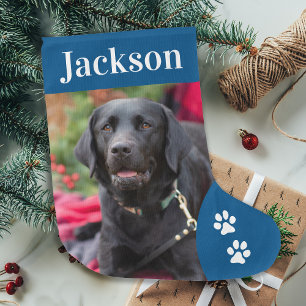 Pet Hund Anpassningsbar Photo Helgdag Blue Personl Stor Julstrumpa