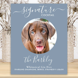 Pet Hund Bröllop Namnteckning Cocktail Dusty Blue Poster