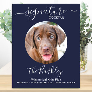 Pet Hund Bröllop Namnteckning Cocktail Navy Blue Poster