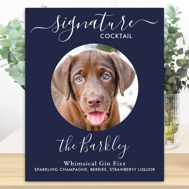 Pet Hund Bröllop Namnteckning Cocktail Navy Blue Poster (Skapare uppladdad)