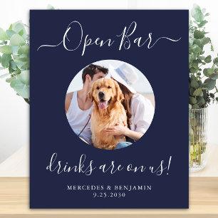 Pet Hund Bröllop Open Pub Personlig Navy Blue Poster