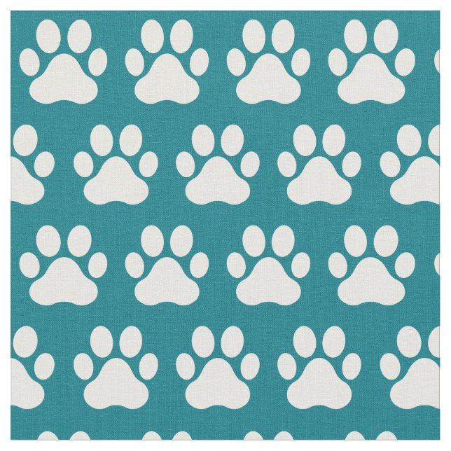 Pet Hund Cat Tass avtryck Teal White Tyg (Närbild)