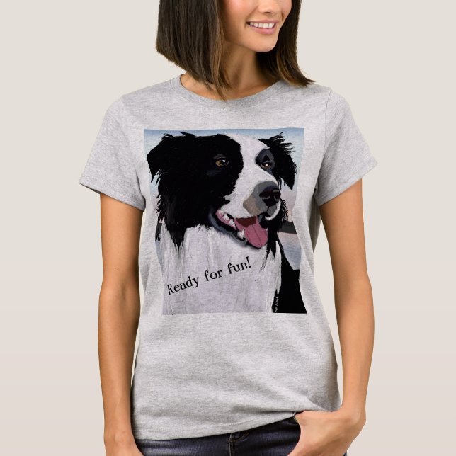 Pet Hund Gräns Collie Porträtt T Shirt (Framsida)
