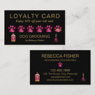 Pet Hund Grooming Black Rosa Loyalty Rewards Card Tidsbeställning Kort