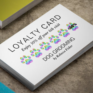 Pet Hund Grooming Rainbow Tassar Loyalty Rewards C Visitkort