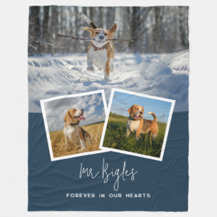 Pet Hund Memorial Anpassningsbar 3 Photo Collage Fleecefilt