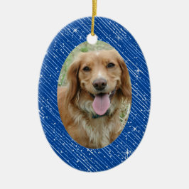 Pet Hund Memorial Blue Oval Photo jul Ceramic Julgransprydnad Keramik