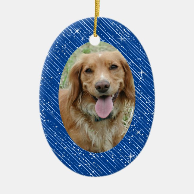 Pet Hund Memorial Blue Oval Photo jul Ceramic Julgransprydnad Keramik (Framsidan)