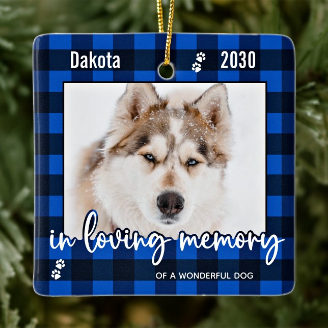 Pet Hund Memorial Blue Play in Loving Memory Photo Julgransprydnad Keramik (Skapare uppladdad)