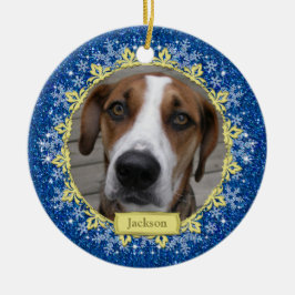 Pet Hund Memorial Blue Snowflake Photo jul Julgransprydnad Keramik