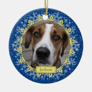 Pet Hund Memorial Blue Snowflake Photo jul Julgransprydnad Keramik