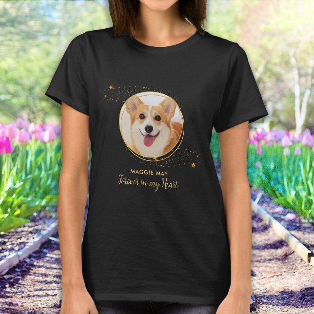 Pet Hund Memorial Elegant Chic Guld Stars Photo T Shirt (Skapare uppladdad)
