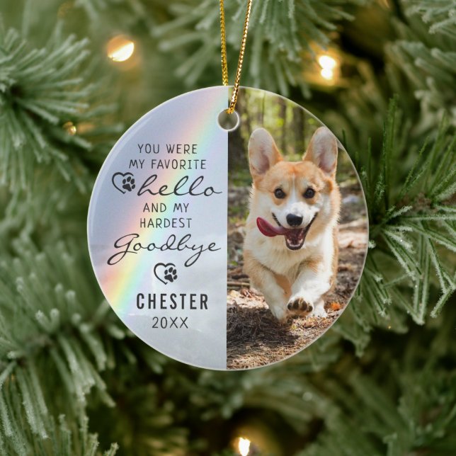 Pet Hund Memorial Favorite Hej Photo Rainbow Julgransprydnad Keramik (Träd)