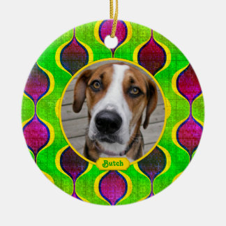 Pet Hund Memorial Lila Grönt Foto jul Julgransprydnad Keramik