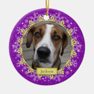 Pet Hund Memorial Lila Snowflake Photo jul Julgransprydnad Keramik