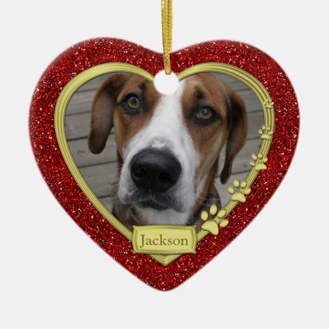 Pet Hund Memorial Photo jul Ornament - hjärta (Framsidan)