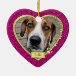 Pet Hund Memorial Photo jul Rosa Guld Heart Julgransprydnad Keramik
