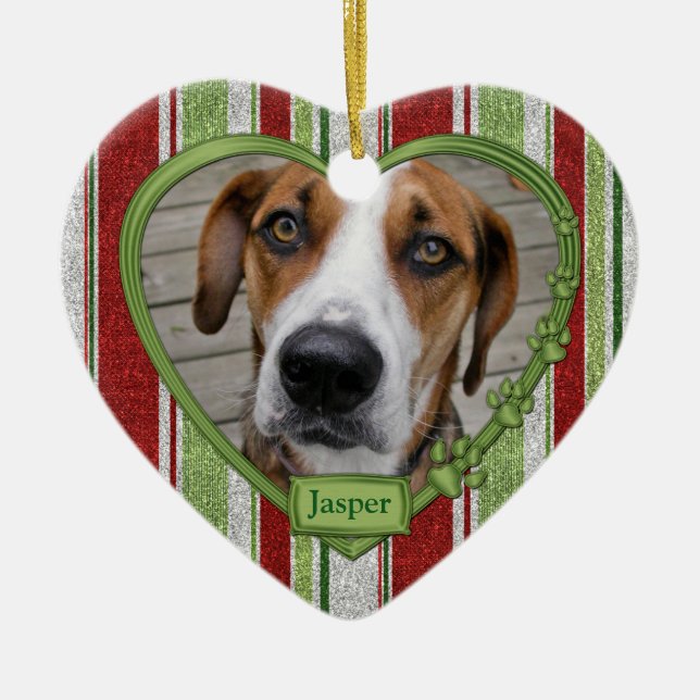 Pet Hund Memorial Rand Photo Heart jul Julgransprydnad Keramik (Framsidan)