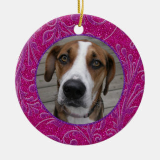 Pet Hund Memorial Rosa Lila Photo jul Julgransprydnad Keramik