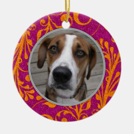 Pet Hund Memorial Rosa Orange Foto jul Julgransprydnad Keramik