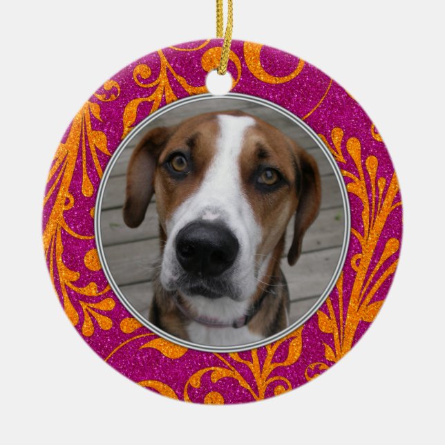 Pet Hund Memorial Rosa Orange Foto jul Julgransprydnad Keramik (Framsidan)