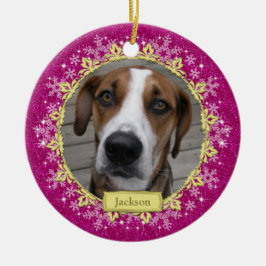 Pet Hund Memorial Rosa Snowflake Photo jul Julgransprydnad Keramik