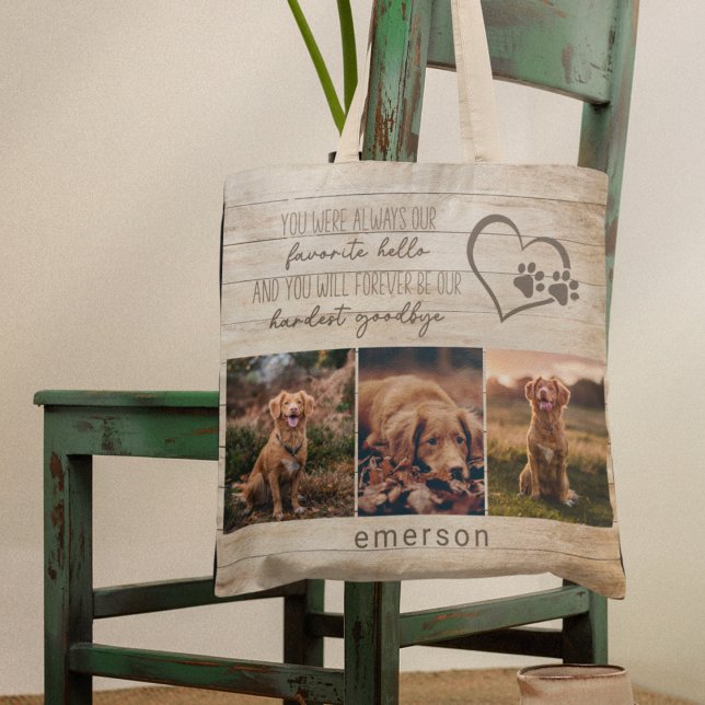 Pet Hund Memorial Rustic Wood Photo Collage Tygkasse (Skapare uppladdad)