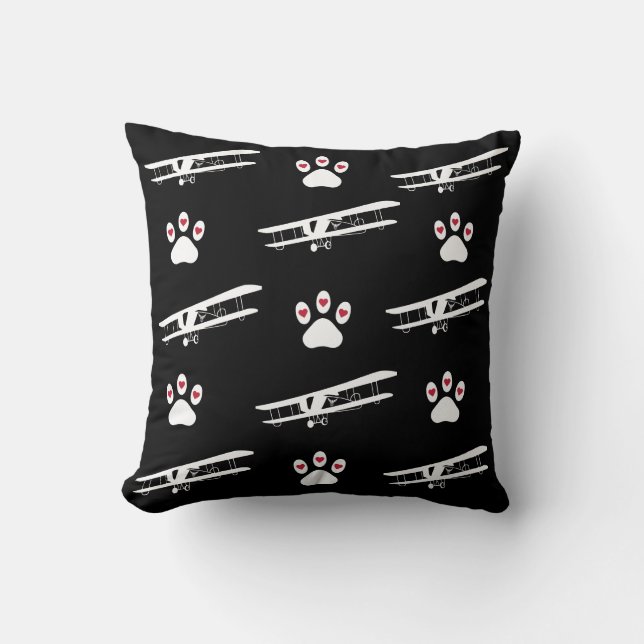Pet Hund Paw Print & Airplane, Simple Cute Aviatio Kudde (Framsida)