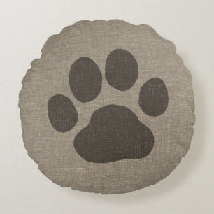 Pet Hund Paw Skriv ut  Faux Linen Burlap Stil Rund Kudde