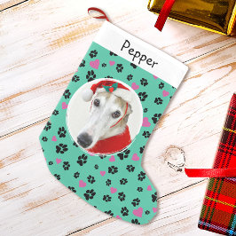 Pet Hund Photo Custom Name Cute Tass avtryck på Gr Liten Julstrumpa