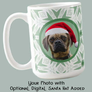 Pet Hund Photo med Santa Hat på Grönt Snowflake Kaffemugg