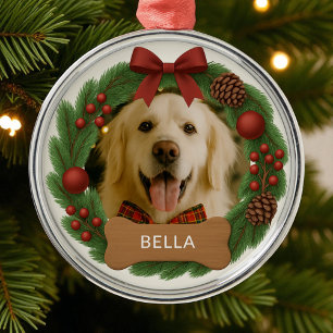 Pet Hund Photo Namn-Helgdag julfransens krans Julgransprydnad Metall