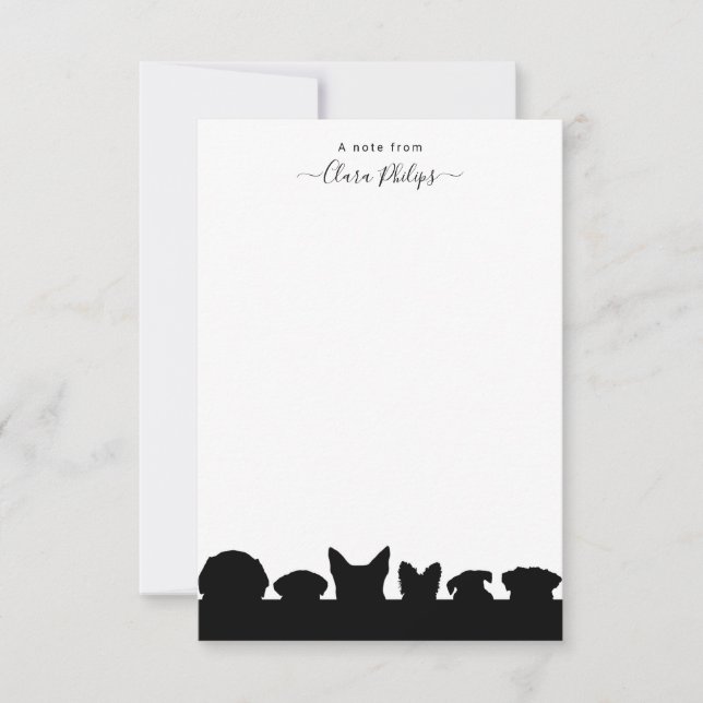 Pet hund silhouettes note card med namn tack kort (Framsida)