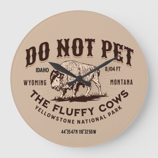 Pet inte Fluffy Cows Yellowstone National 3 Stor Klocka (Framsida)
