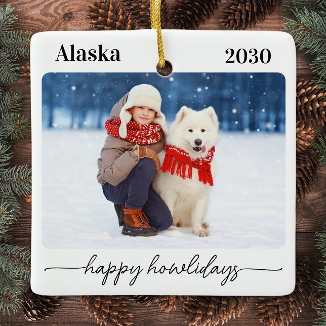 Pet jul Lycklig Howlidays Modern Hund Photo Julgransprydnad Keramik (Skapare uppladdad)