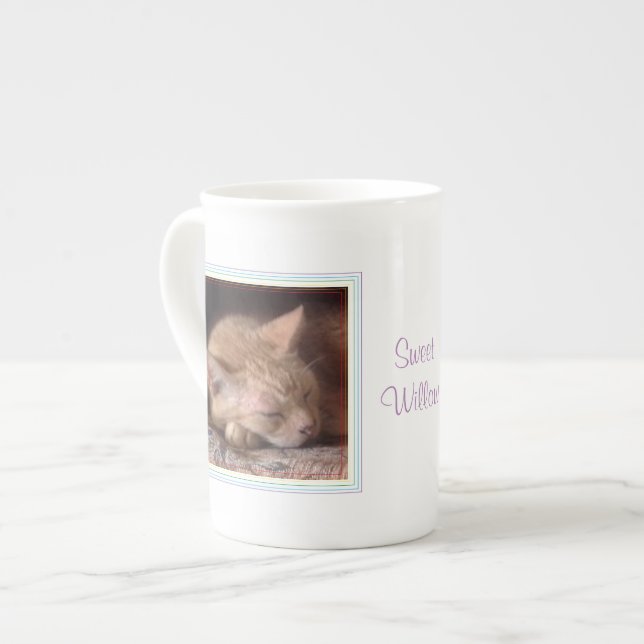 PET KÄRLEK Bone China Mugg + Text/regnbåge Benporslin Mugg (Framsida vänster)