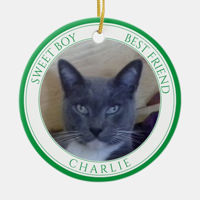 PET-KÄRLEK keramisk cirkulär Ornament + Text / Grö (Framsidan)