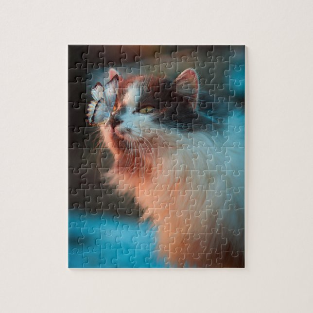 Pet Life | Cute Cat med Butterfly med nosfoto Pussel (Vertikal)
