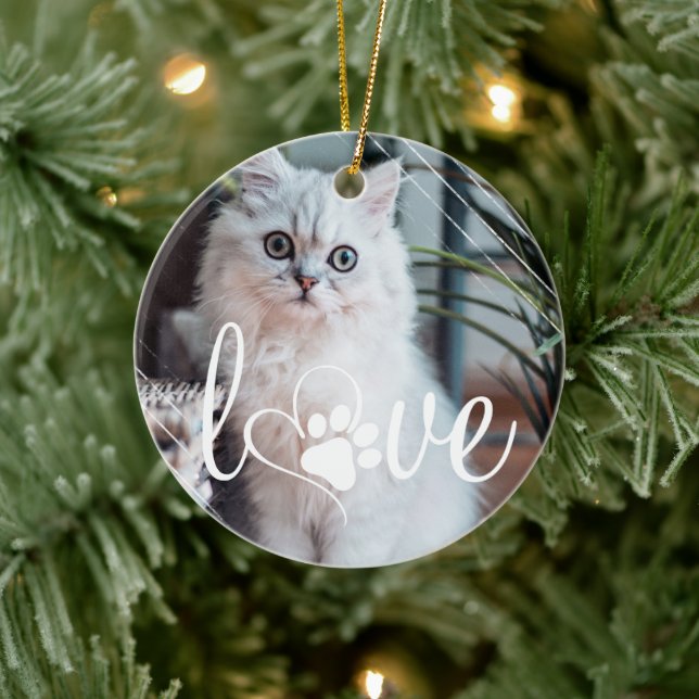 Pet Life Kärlek | Paw Print Heart Script Quote Pho Julgransprydnad Keramik (Träd)