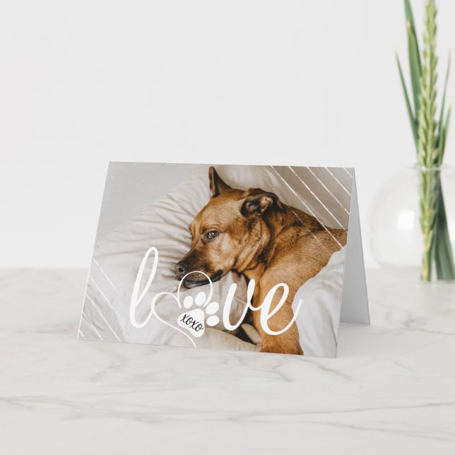 Pet Life Kärlek | Paw Print Heart Script Valentine Helgkort (Framsida)
